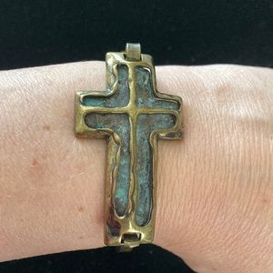 Antique Bronze Bracelet with Turquoise Cross